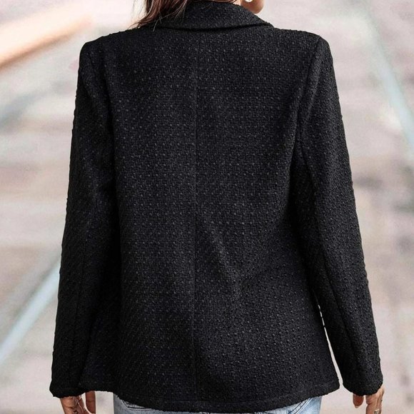 black tweed double breasted blazer chic classy business chic - Picture 2 of 5